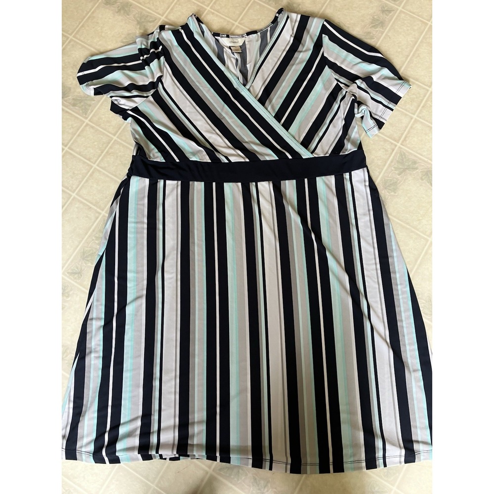 CJ Banks Striped Knit Wrap Dress Size 1X V Neck Christopher & Banks Short Slv